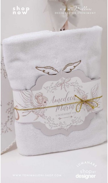 Trusou botez alb cu ingeri ideal pentru iarna Ingerul alb 1